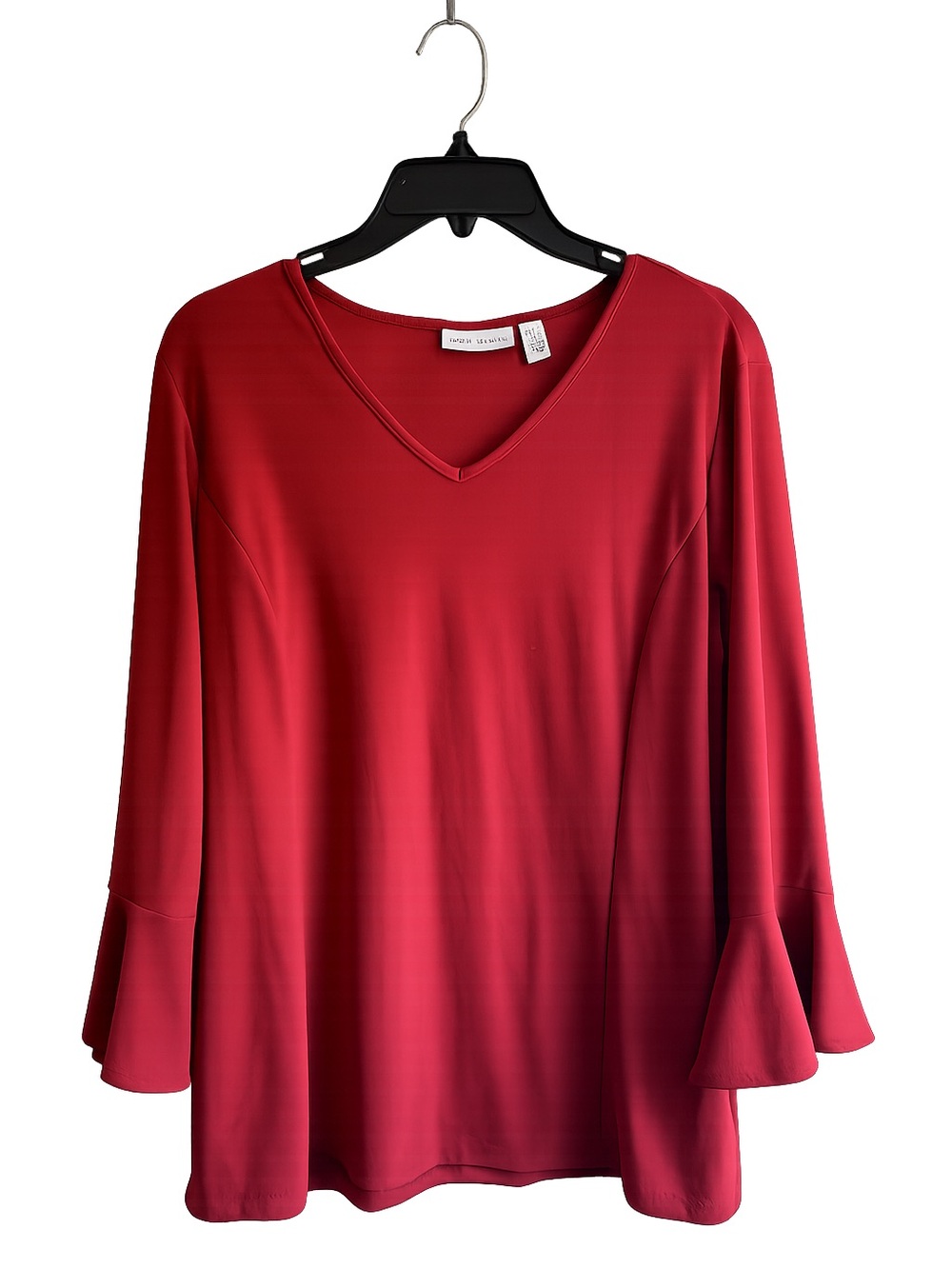 Susan Graver Burnt Orange V-Neck Bell Sleeve Long Sleeve Top